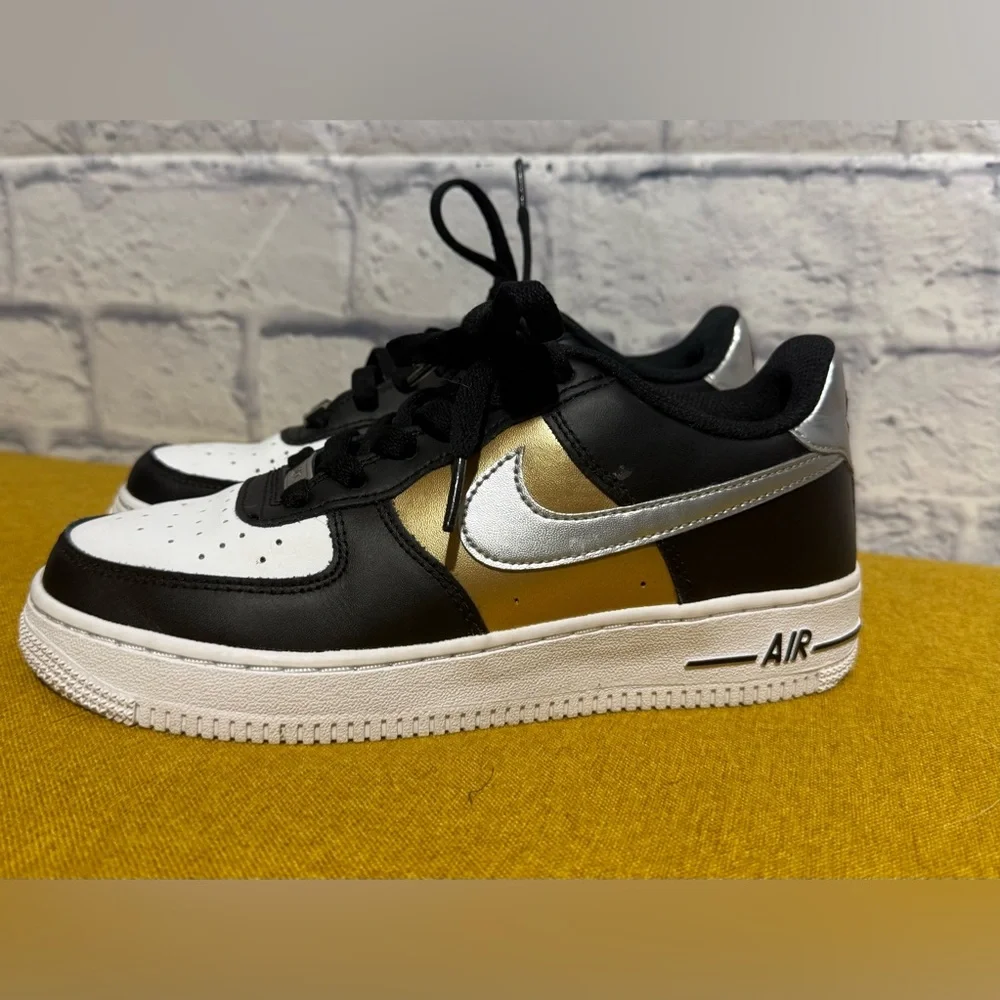 Nike Black and Gold Air Force 1 Sneakers, Size 5 (Youth) - Picture 2 of 12